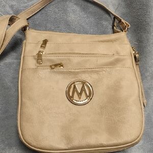 Beige Crossbody Bag with Gold Accents